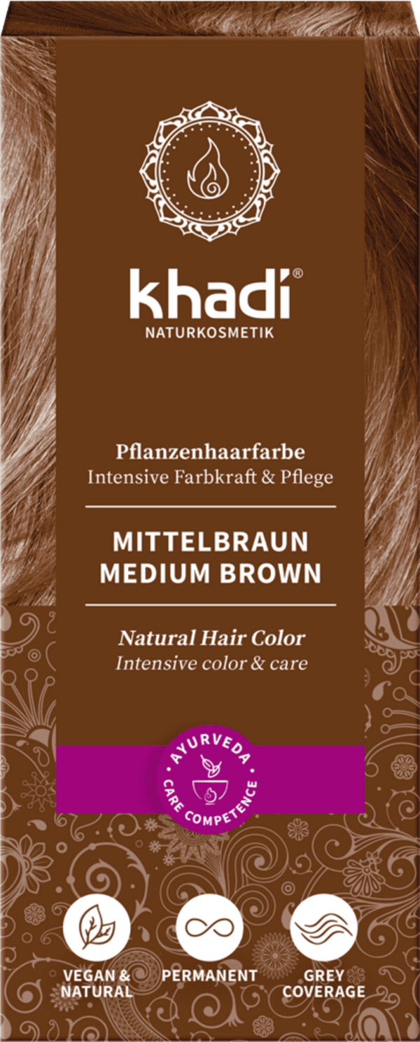 Khadi® Pflanzenhaarfarbe Mittelbraun - 100 g