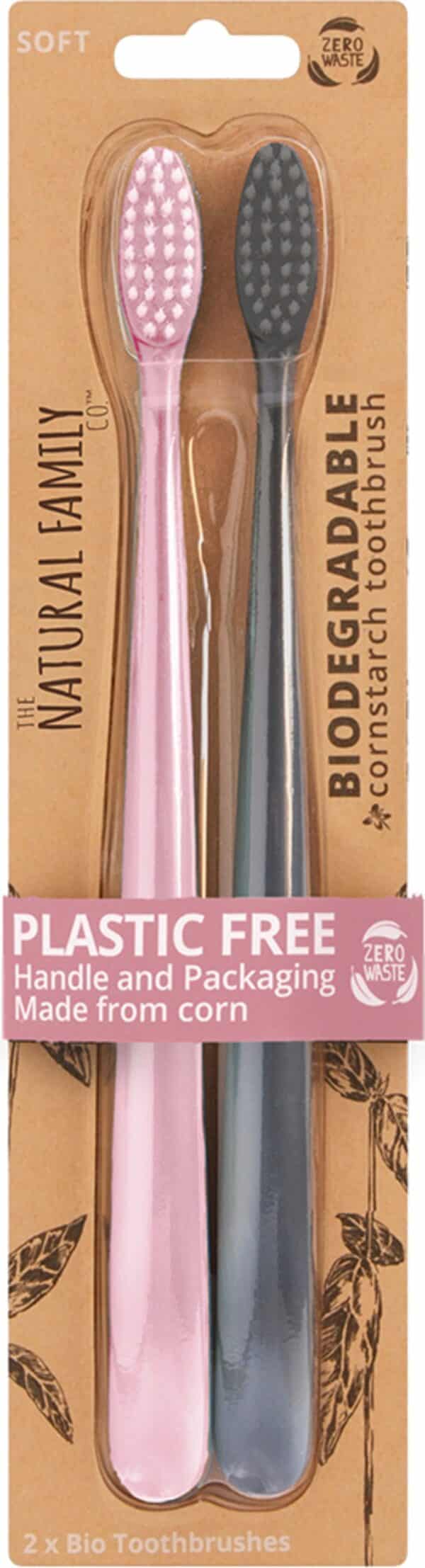 Natural Family CO. Twin Pack Bio Toothbrush - Rose & Monsoon Mist