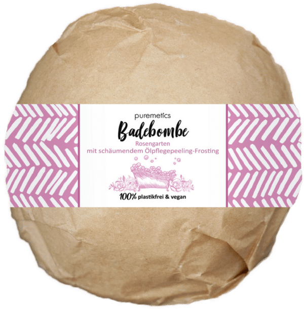 puremetics Badebombe mit schäumendem Ölpflegepeeling-Frosting - Rosengarten