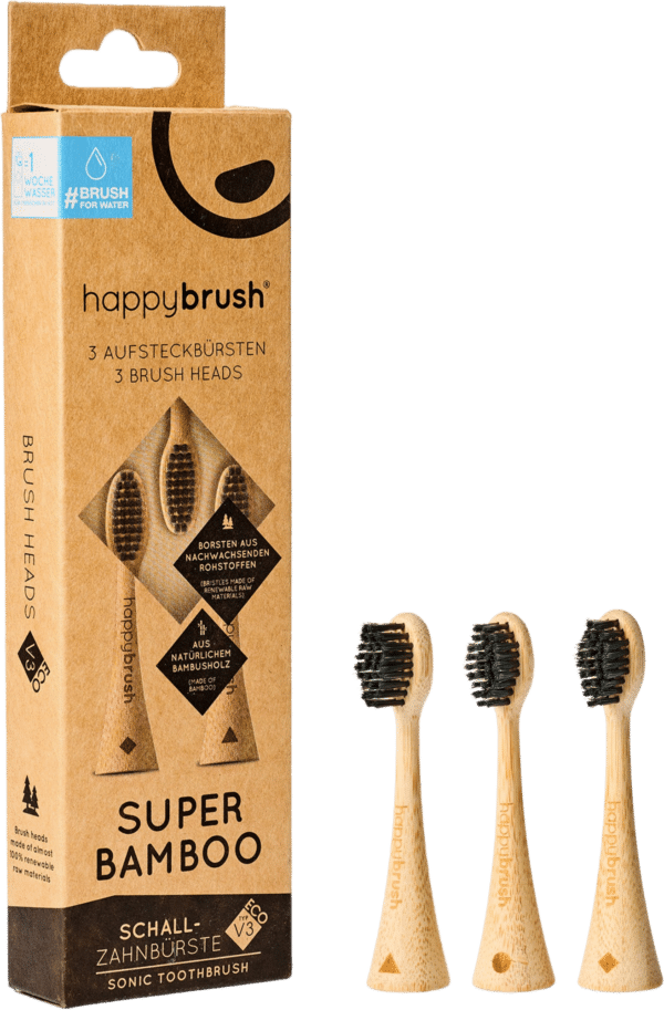 happybrush ECO VIBE 3 Aufsteckbürsten Bambus - 3 Stk