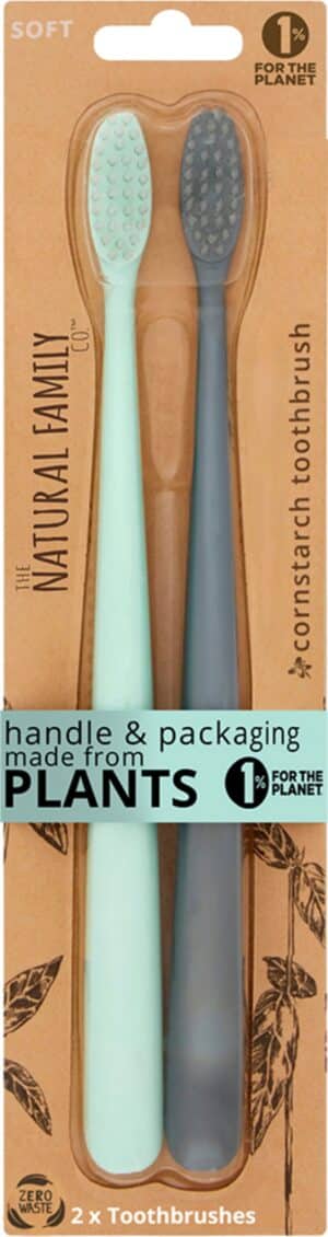 Natural Family CO. Twin Pack Bio Toothbrush - Pirate Black & Monsoon Mist