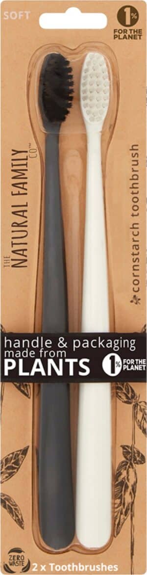 Natural Family CO. Twin Pack Bio Toothbrush - Pirate Black & Ivory Desert