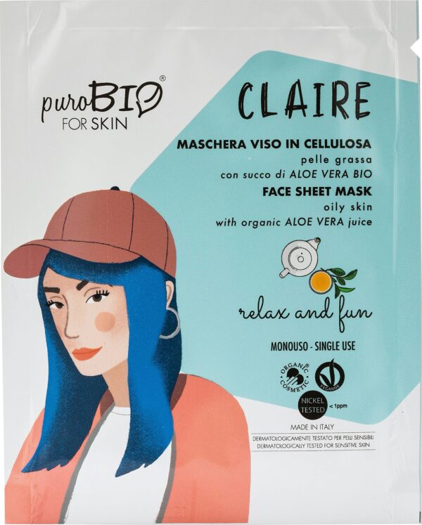 puroBIO cosmetics forSKIN Relax & Fun Sheet Mask - 18 - CLAIRE für fettige Haut