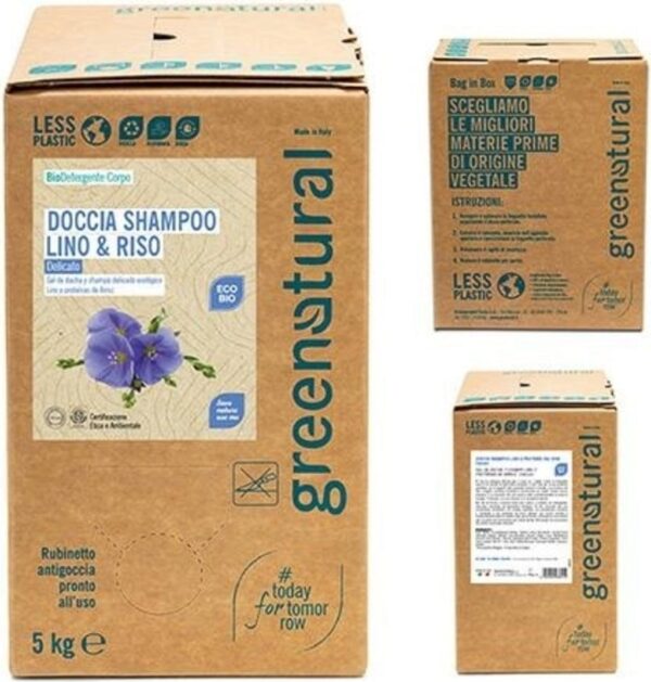 greenatural 2in1 Sanftes Duschgel & Shampoo Flachs & Reis - 5 kg