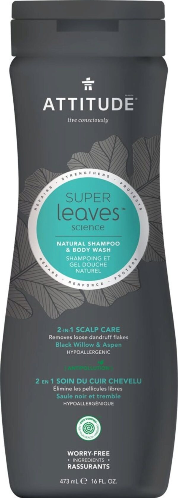 ATTITUDE Super Leaves MEN 2in1 Shampoo & Body Wash Scalp Care - 473 ml