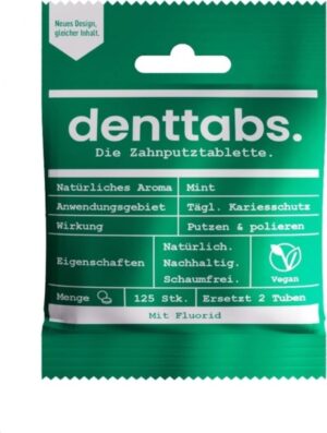 denttabs. Zahnputztabletten Stevia-Mint mit Fluorid - 125 Stk