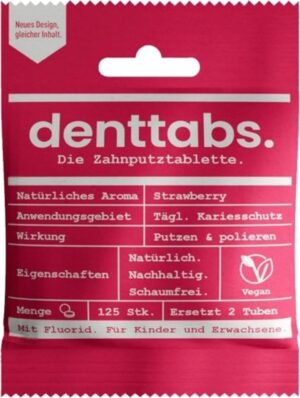 denttabs. Zahnputztabletten Strawberry mit Fluorid - 125 Stk