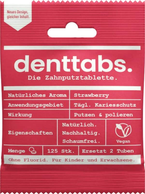 denttabs. Zahnputztabletten Strawberry fluoridfrei - 125 Stk