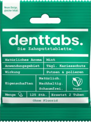 denttabs. Zahnputztabletten Stevia-Mint fluoridfrei - 125 Stk