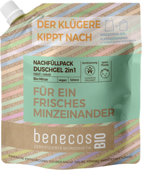 benecosBIO 2in1 Duschgel "Für Ein Frisches Minzeinander" - Nachfüller 500 ml