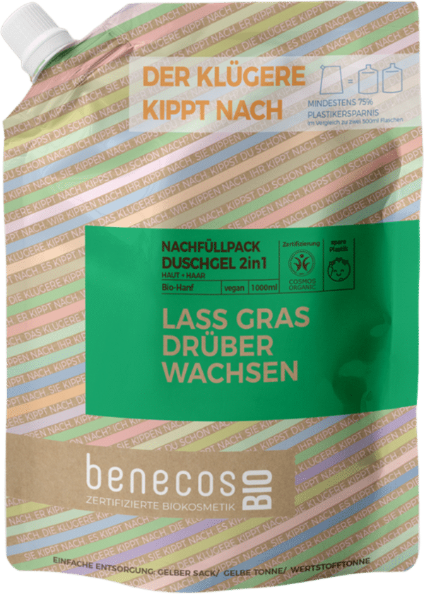 benecosBIO 2in1 Duschgel "Lass Gras drüber wachsen" - Nachfüller 1L