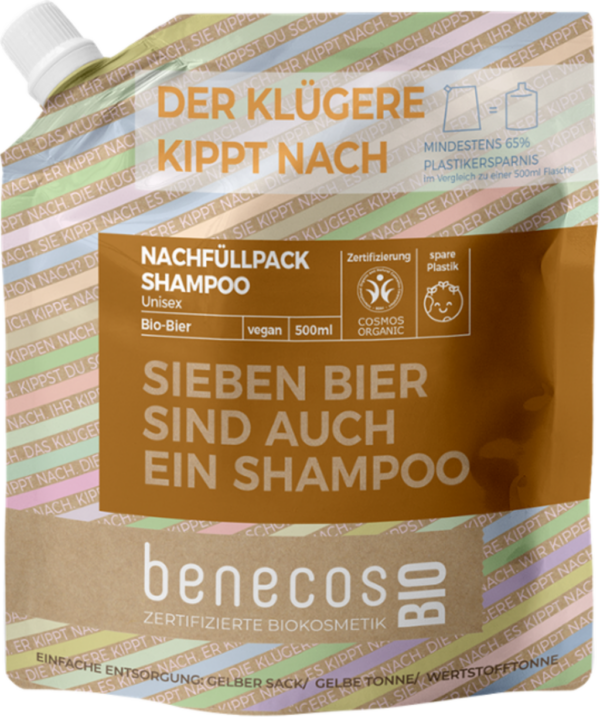 benecosBIO Unisex Shampoo "Sieben Bier sind auch ein Shampoo" - Nachfüller 500 ml